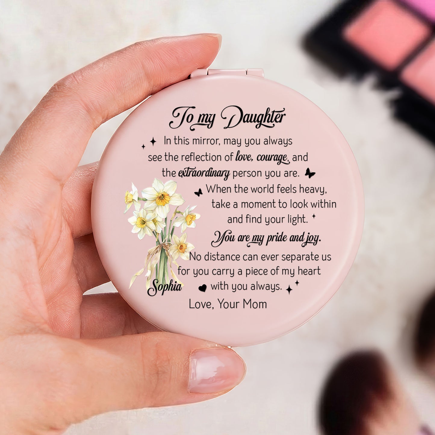 To My Daughter, Granddaughter, Niece Custom Birth Flower Affirmations - Personalized Compact Mirror
