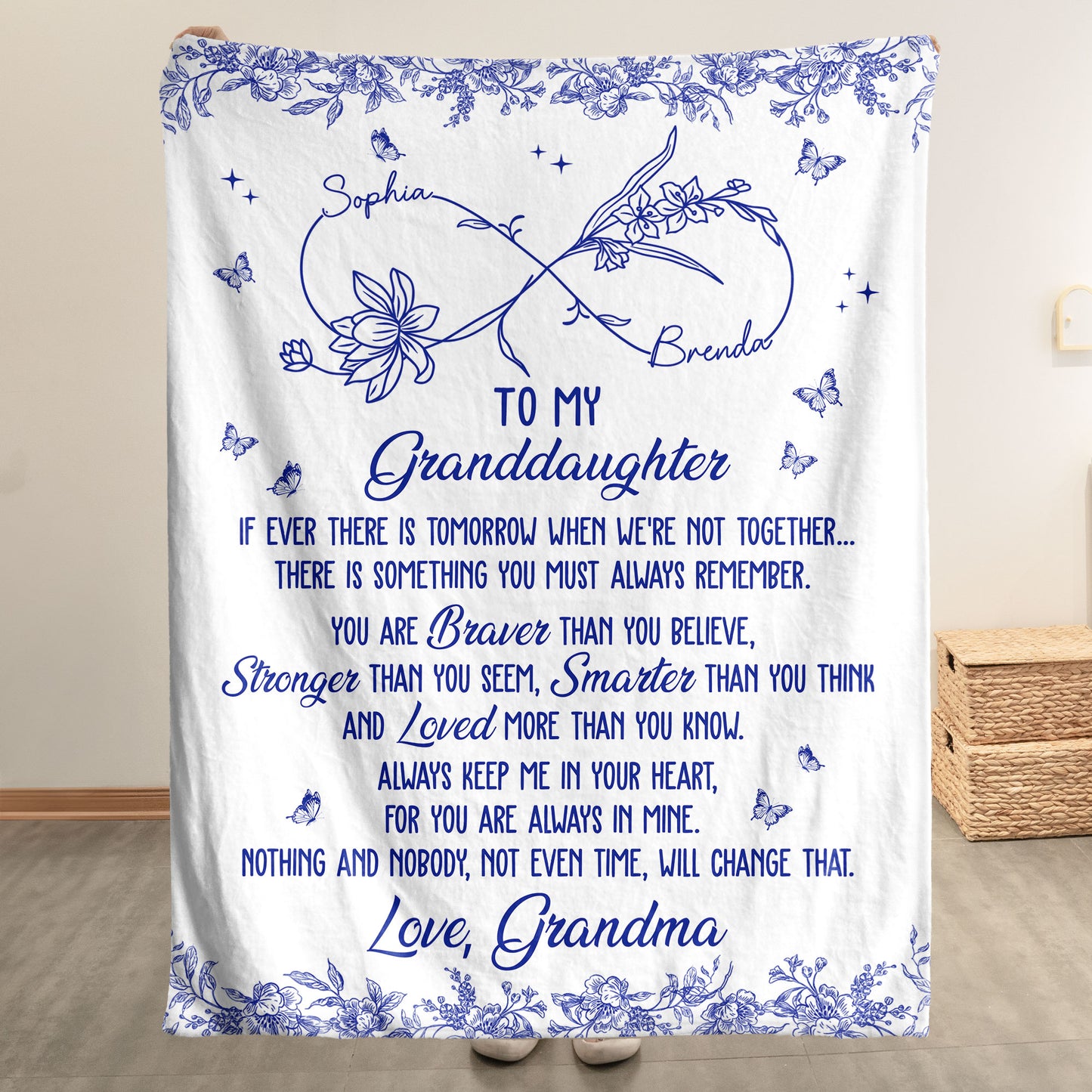 To My Granddaughter Infinity Birth Flower - Personalized Blanket