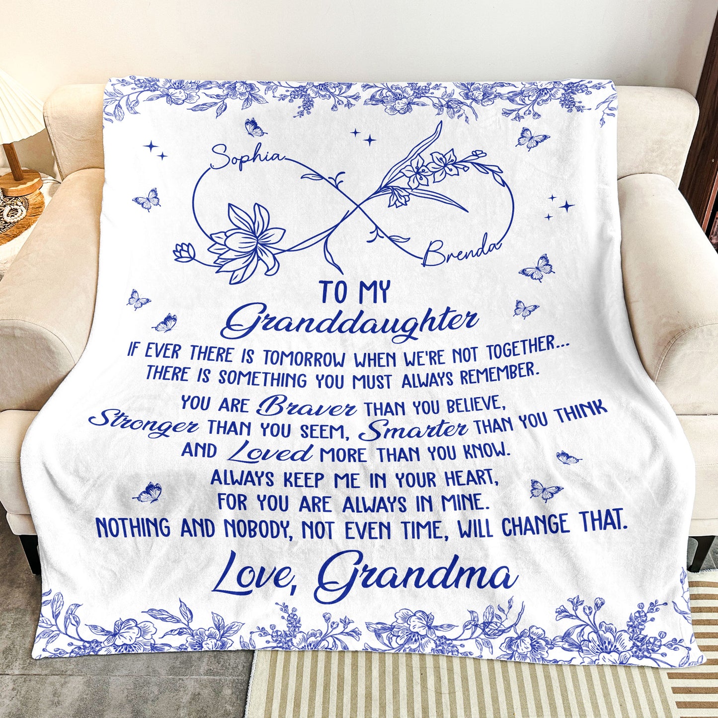 To My Granddaughter Infinity Birth Flower - Personalized Blanket
