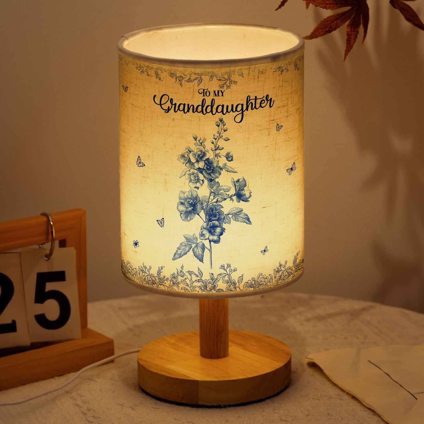 To My Granddaughter, Daughter Birth Flower Toile De Jouy - Personalized Fabric Lamp