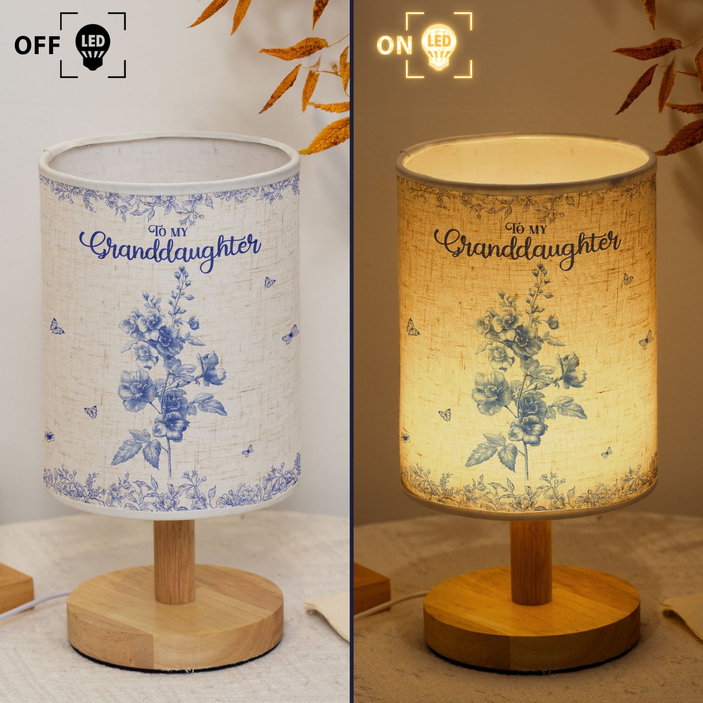 To My Granddaughter, Daughter Birth Flower Toile De Jouy - Personalized Fabric Lamp