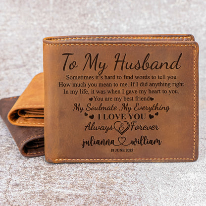 To My Husband You Are My Everything - Personalized Leather Wallet