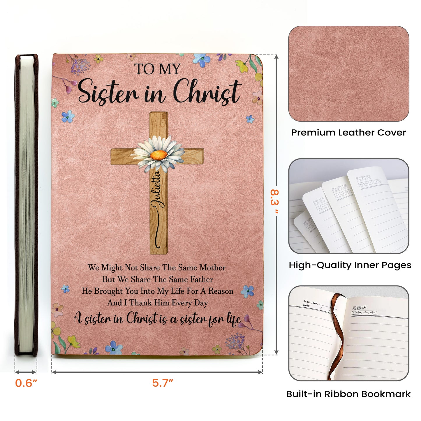 To My Sister In Christ Custom With Name & Birth Flower - Personalized Leather Journal