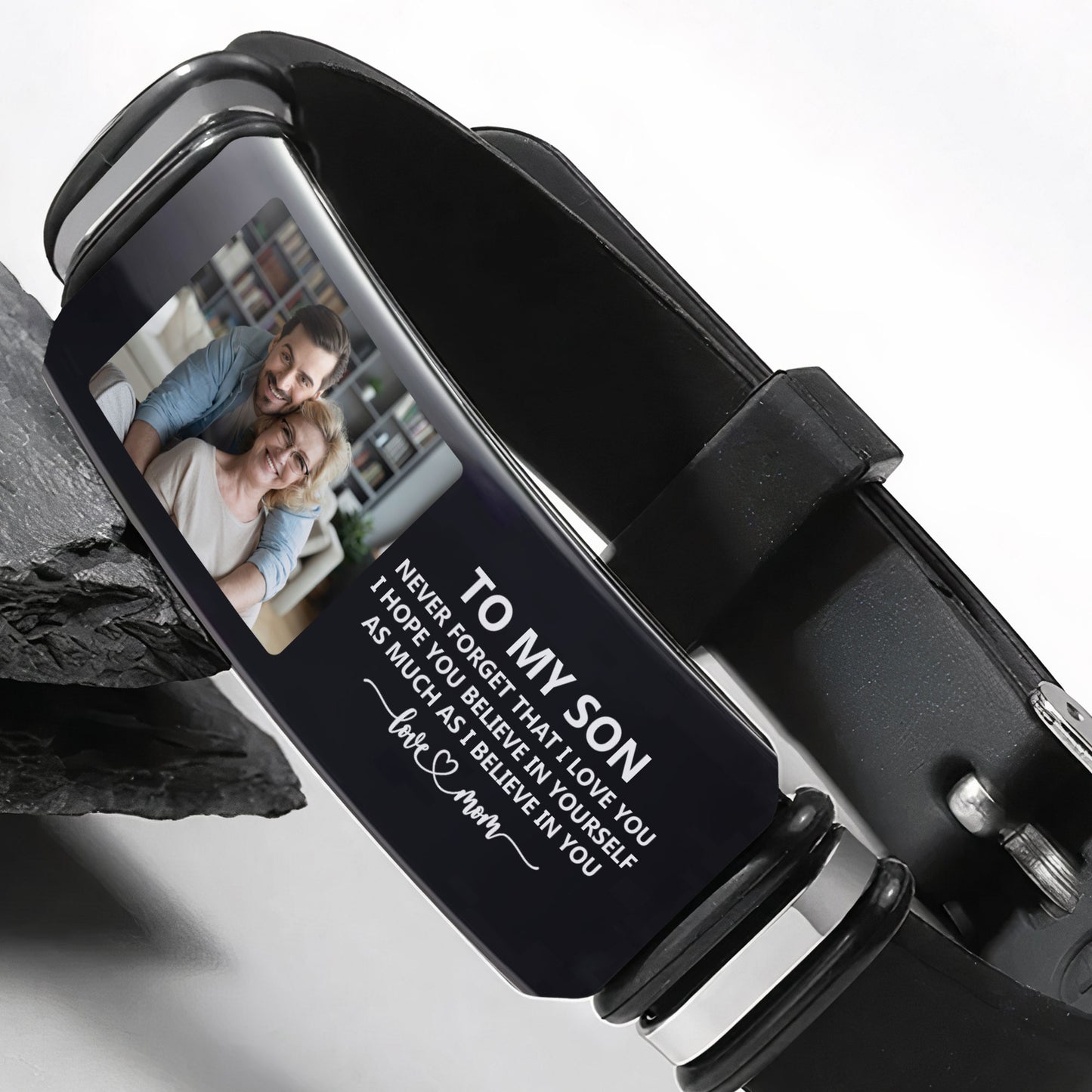 To My Son Believe In You As Much As I Believe In You - Personalized Photo Bracelet