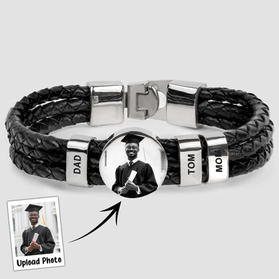 To My Son - Personalized Photo Leather Bracelet