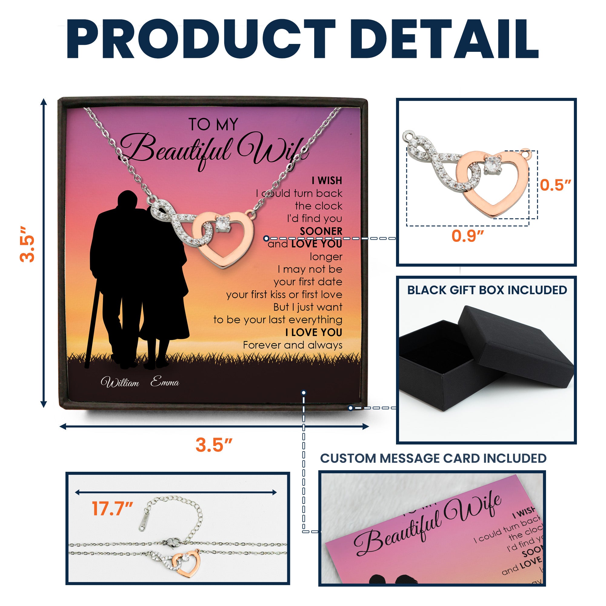 To My Wife Anniversary Gift Birthday Gift - Personalized Infinity Heart Necklace
