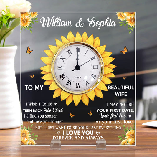 To My Wife Gift I Wish I Could Turn Back The Clock - Personalized Acrylic Desk Clock