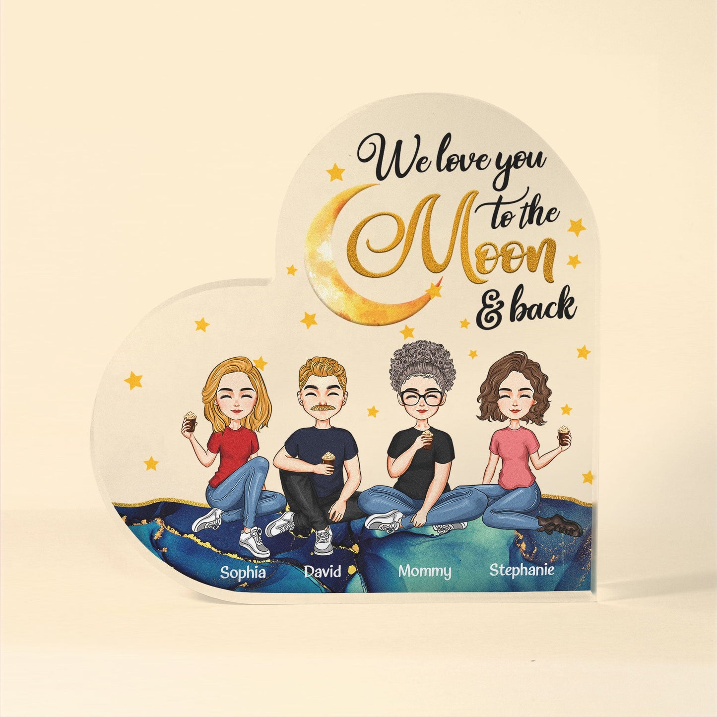 To The Moon And Back - Personalized Heart Shaped Acrylic Plaque