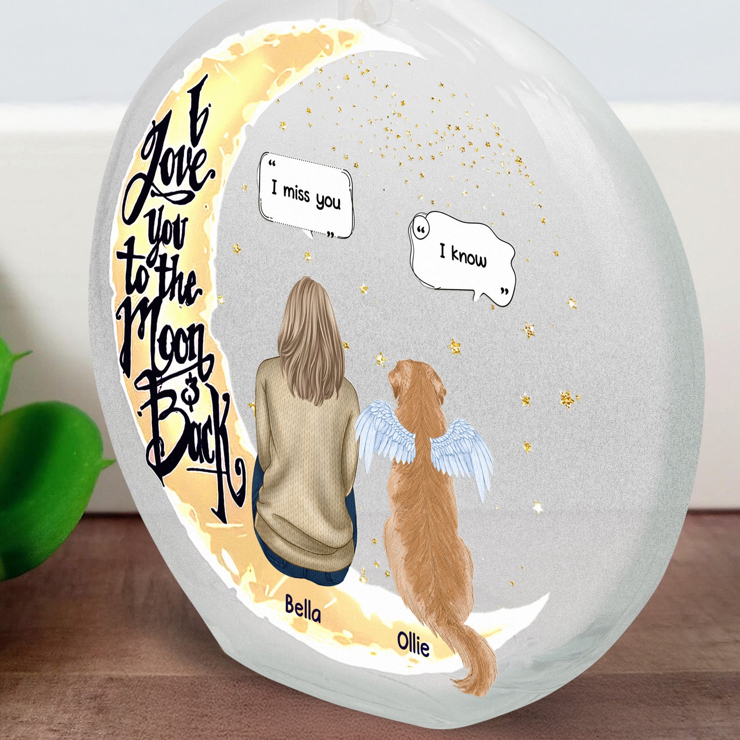 To The Moon & Back – Pet Memorial Keepsake - Personalized Round Flat Bottle Light