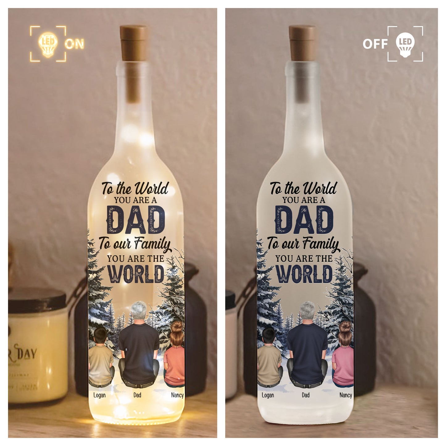 To The World You Are A Dad To Our Family You Are The World - Personalized Bottle Lamp