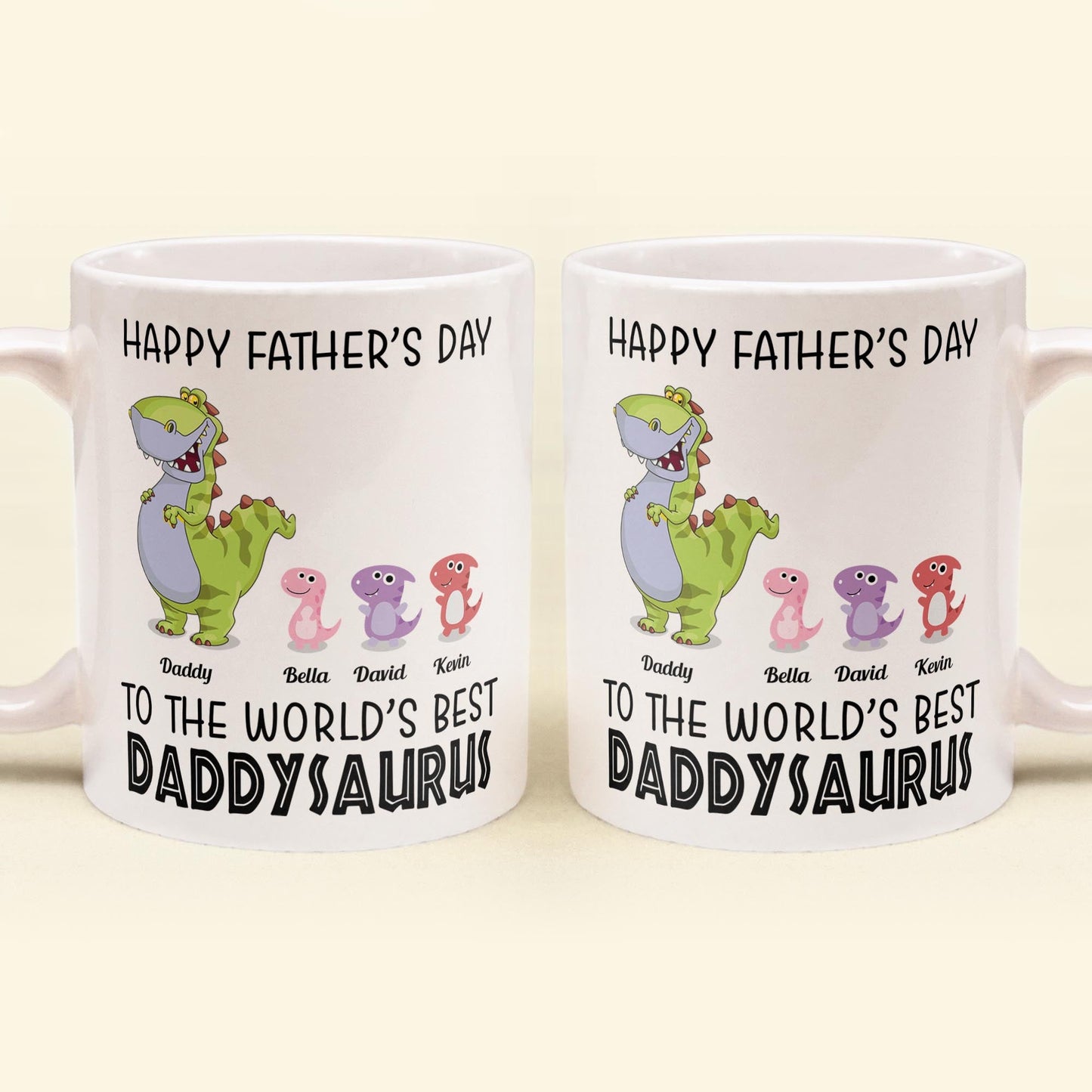 To The World's Best Daddysaurus - Personalized Mug - Father's Day, Birthday, Funny Gift For Dad, Father, Husband - Gift From Wife, Son, Daughter