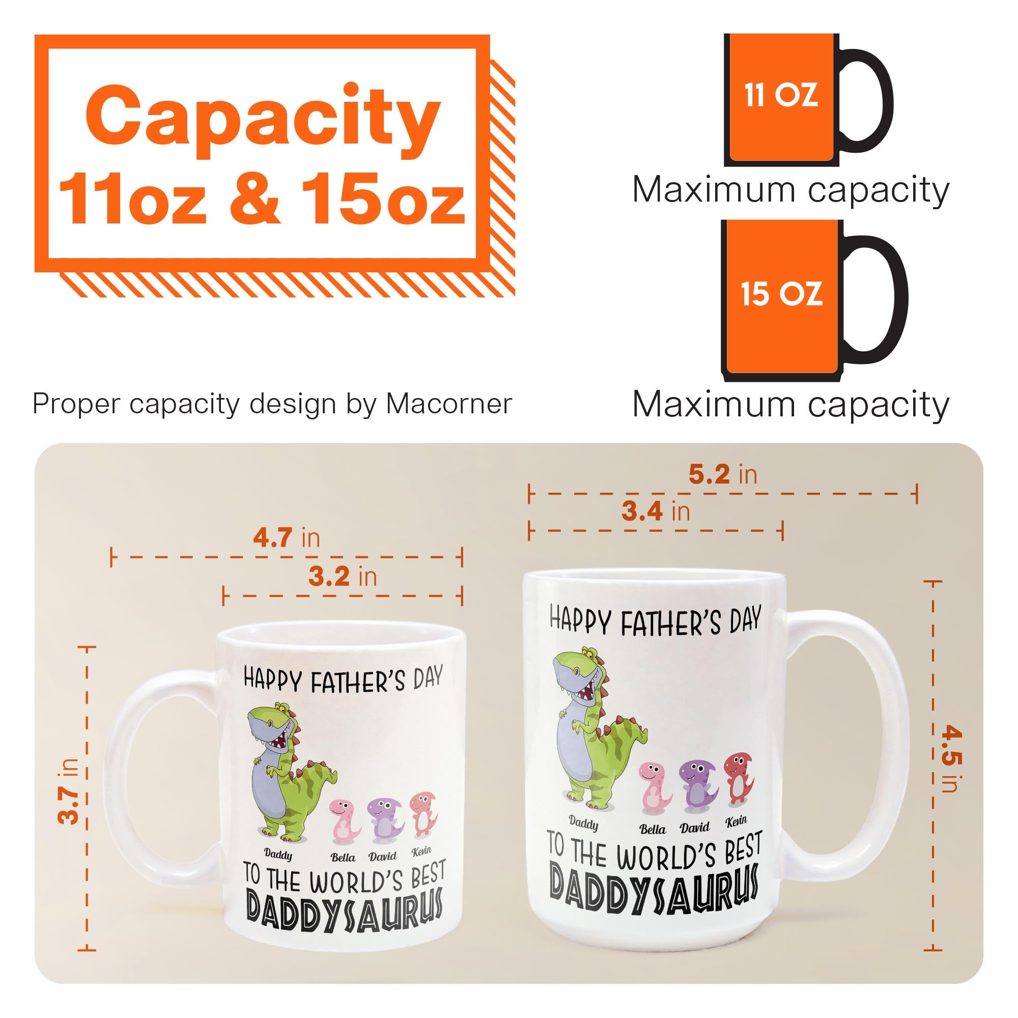 To The World's Best Daddysaurus - Personalized Mug - Father's Day, Birthday, Funny Gift For Dad, Father, Husband - Gift From Wife, Son, Daughter