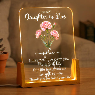 To My Daughter In Law Birth Flower Mother Of Pearl Style - Personalized Night Light