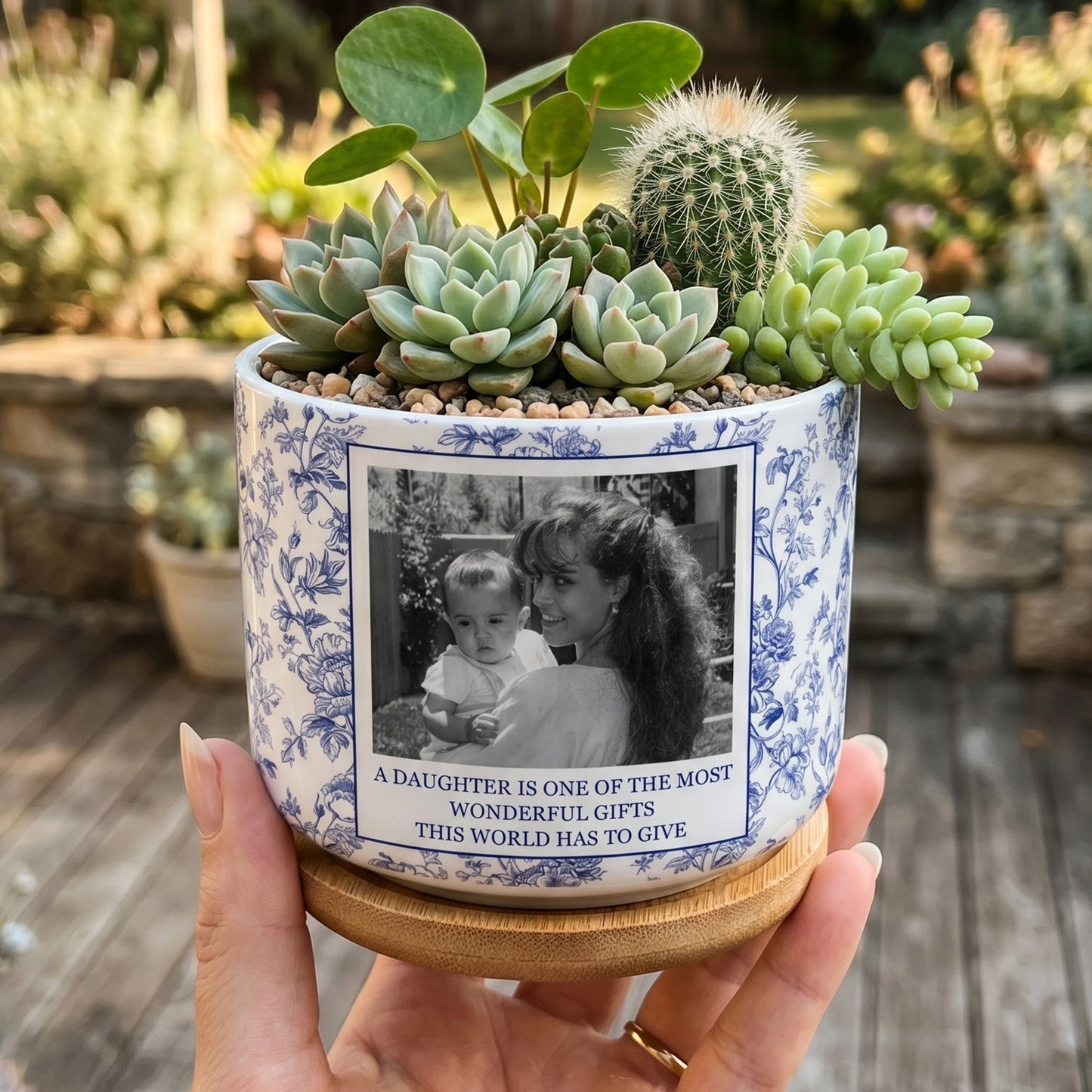 To-My-Daughter-Toile-De-Jouy-Custom-Photo-Mom-&-Daughter,-Dad-&-Daughter-Personalized-Plant-Pot-3
