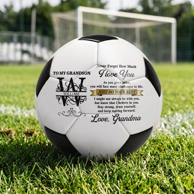 To My Grandson Never Forget How Much I Love You - Personalized Soccer Ball
