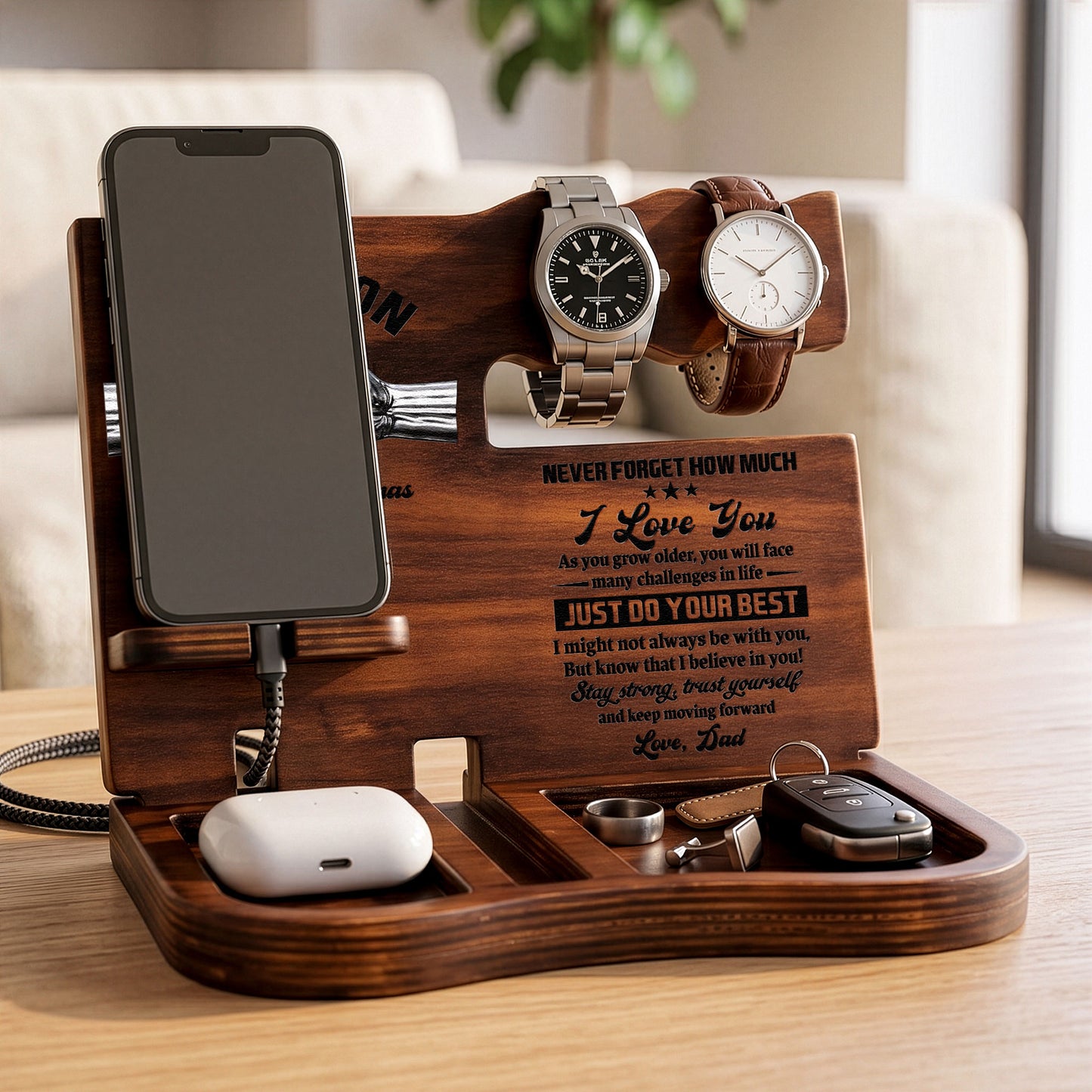 To-My-Son-Stay-Strong,-Trust-Yourself-From-Dad,-Mom-Personalized-Desk-Organizer-2