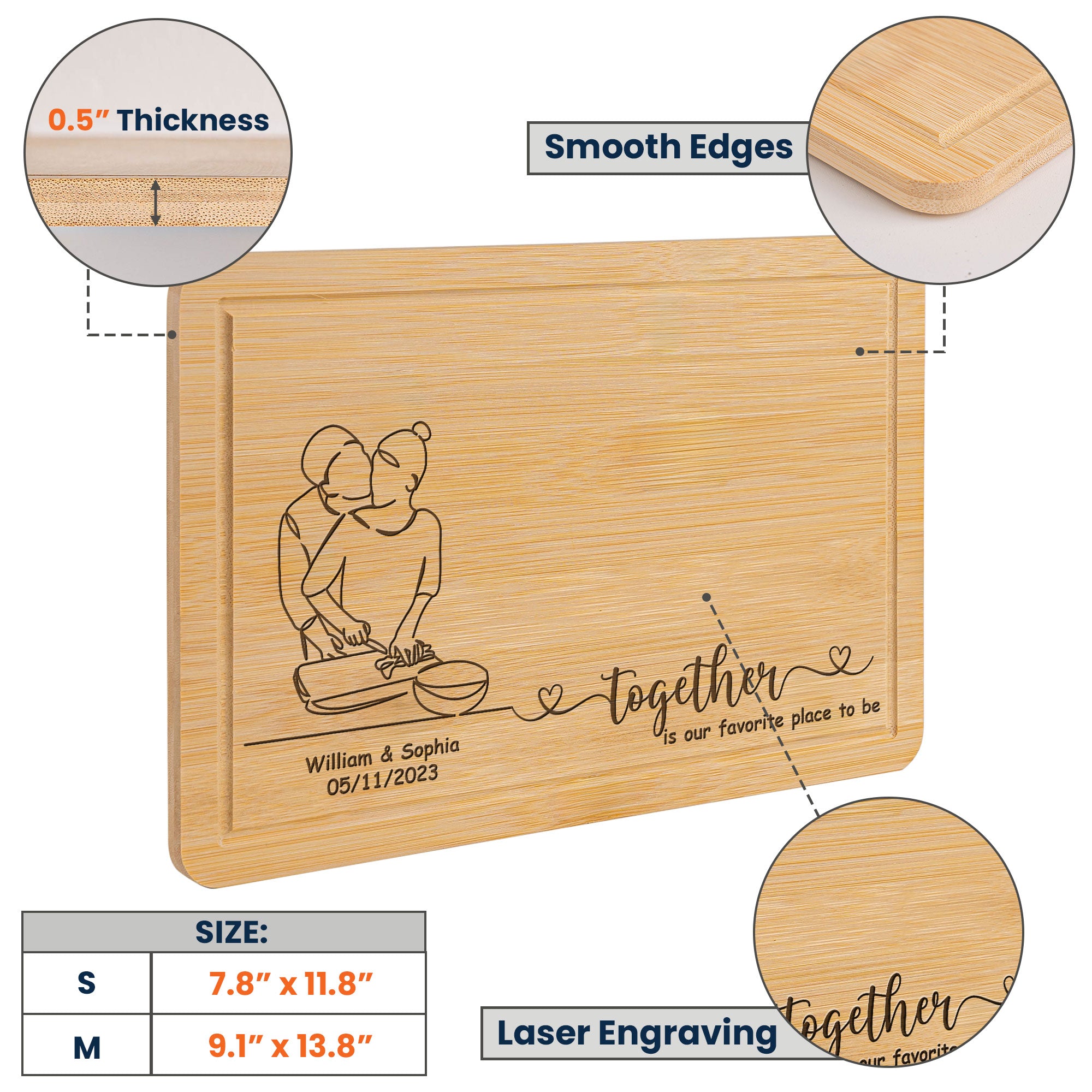 Together Is Our Favorite Place To Be - Personalized Engraved Wooden Cutting Board