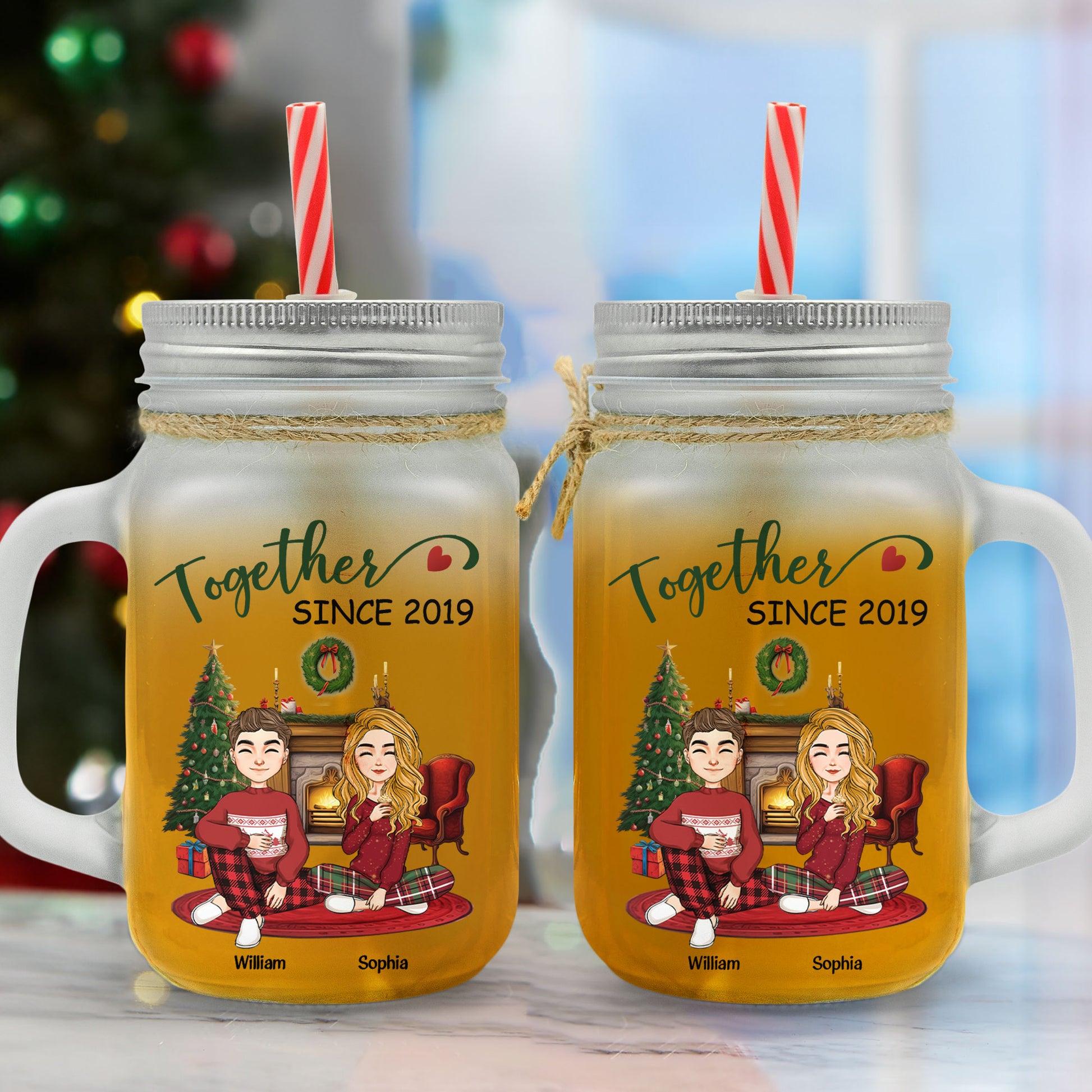 Besties Here's To Another Year Of Us - Personalized Mason Jar Cup With Straw