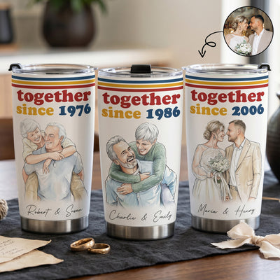Together Since Vintage Retro Photo Anniversary Gift For Him, Her - Personalized Tumbler Cup