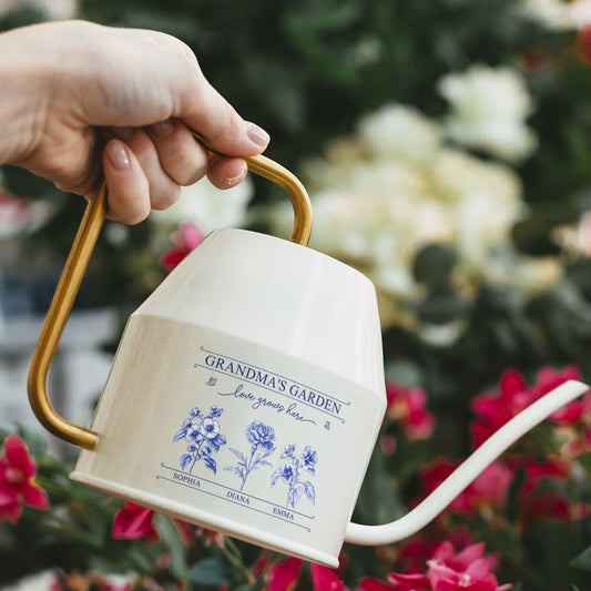 Toile De Jouy Art Grandma's Garden Love Grows Here - Personalized Indoor Watering Can