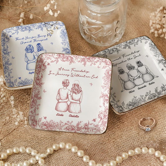 Toile De Jouy Besties - Thank You Gifts For Best Friends - Personalized Jewelry Dish
