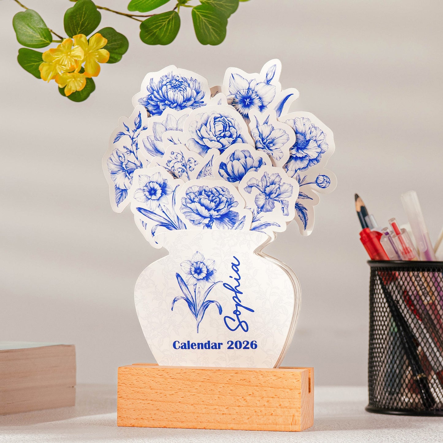 Toile De Jouy Birth Flower - Custom Easel Calendar 2026