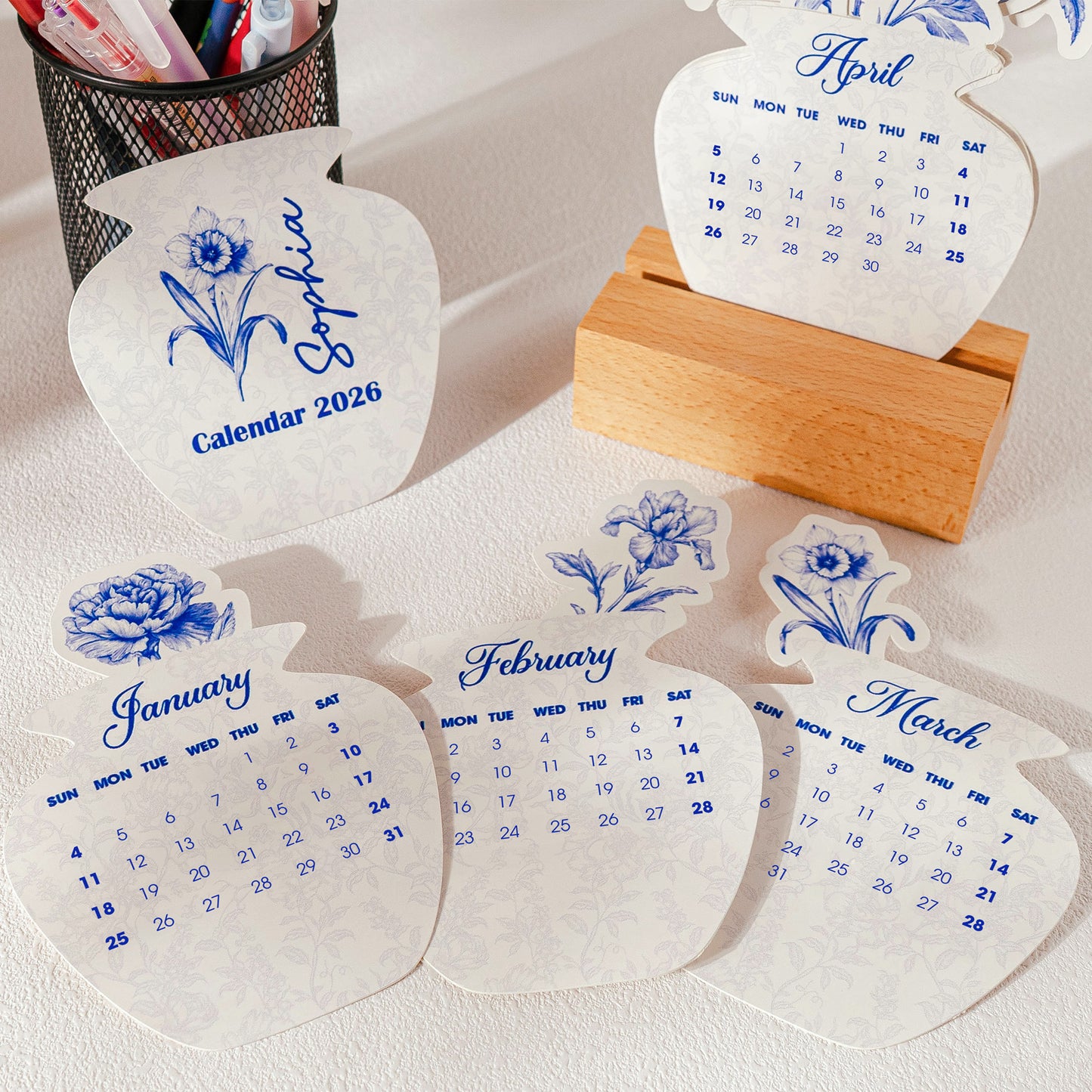 Toile De Jouy Birth Flower - Custom Easel Calendar 2026