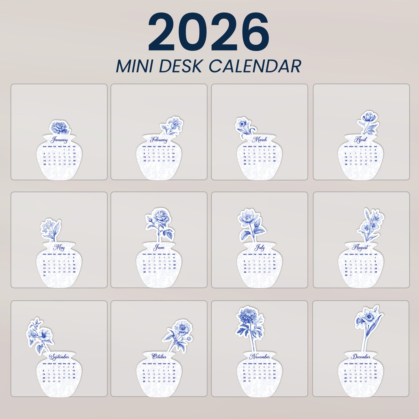 Toile De Jouy Birth Flower - Custom Easel Calendar 2026