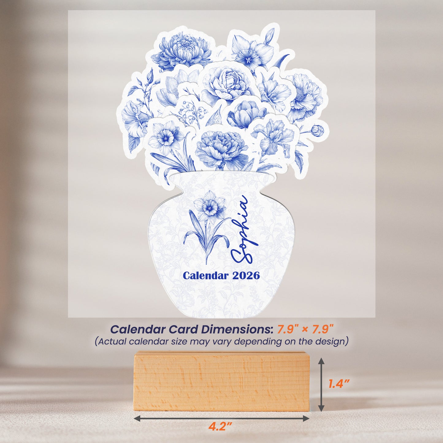 Toile De Jouy Birth Flower - Custom Easel Calendar 2026