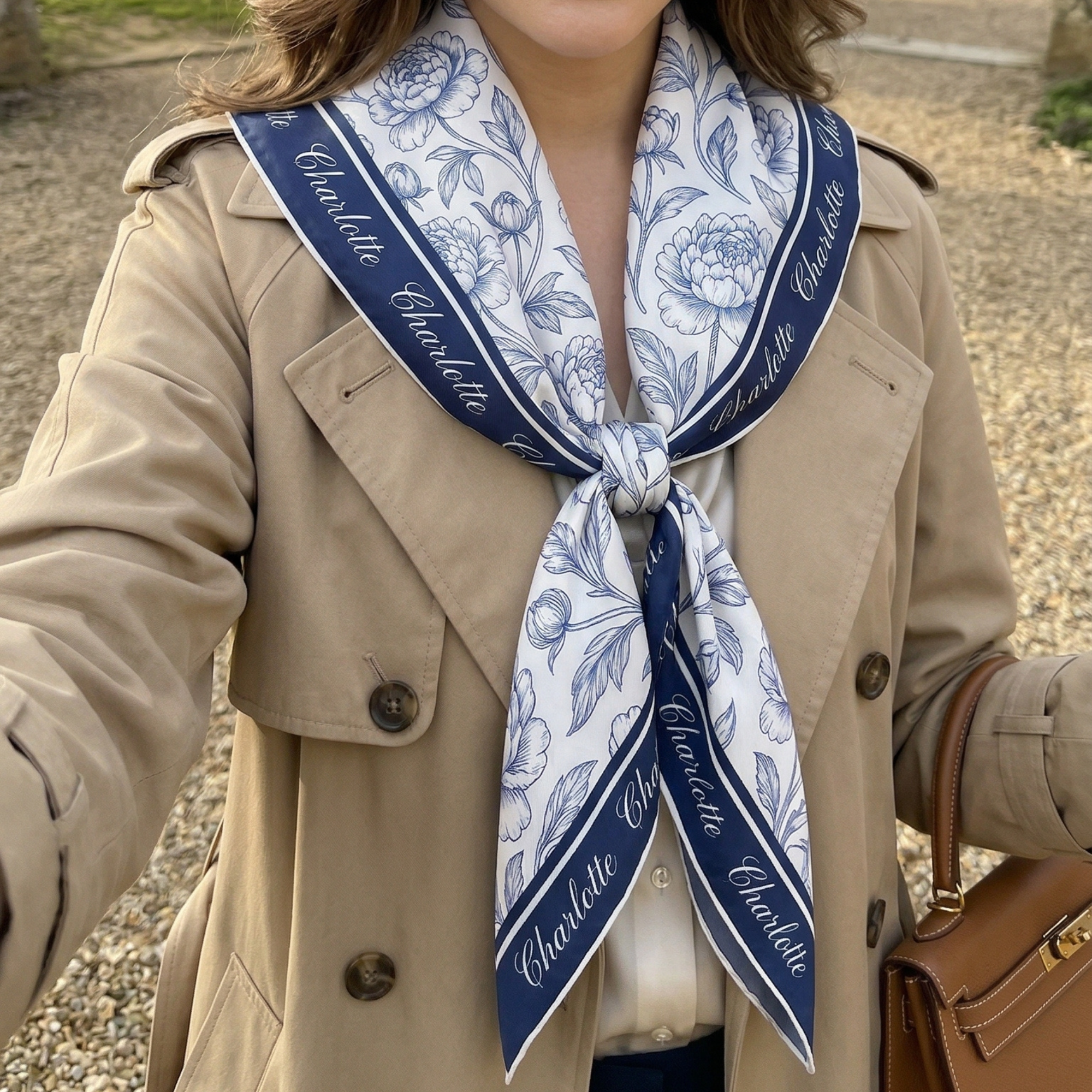Toile De Jouy Custom Birth Flower Gift For Her, Daughter, Mom, Wife, Sister - Personalized Scarf