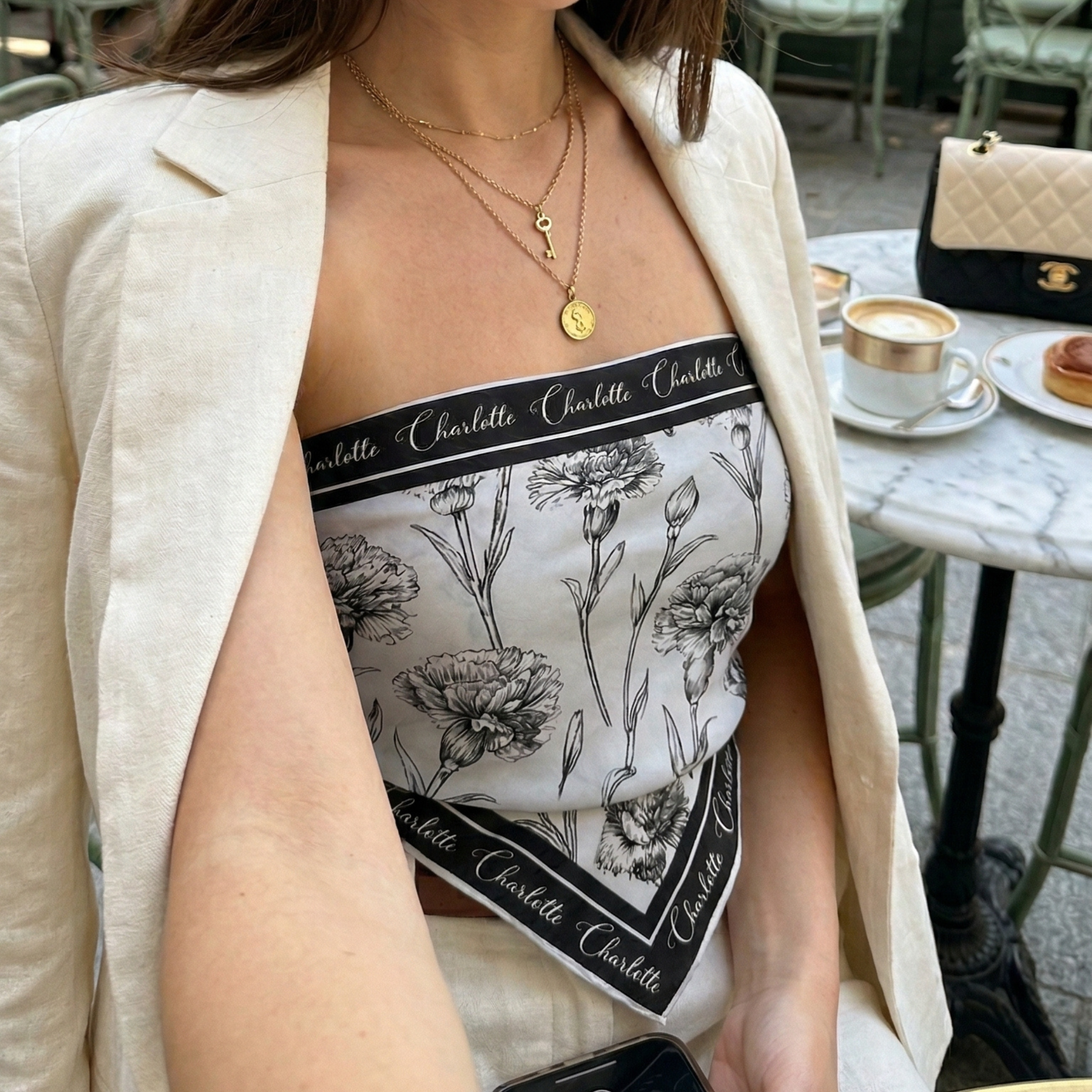 Toile De Jouy Custom Birth Flower Gift For Her, Daughter, Mom, Wife, Sister - Personalized Scarf