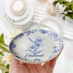Toile De Jouy Custom Birth Flower - Personalized Jewelry Dish