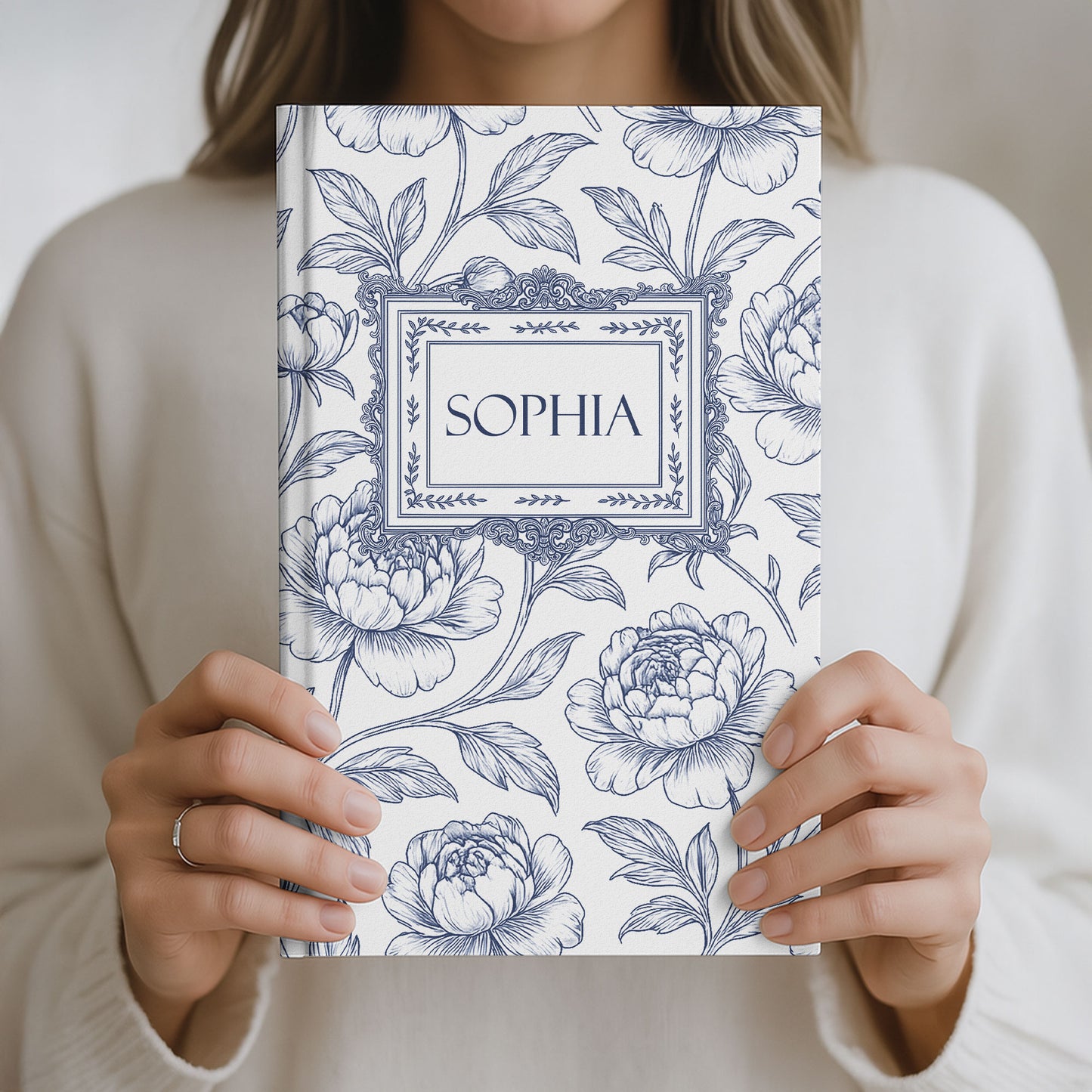 Toile De Jouy Diary Custom Birth Flower Gift For Her, Daughter, Mom, Wife, Sister - Personalized Hardcover Journal