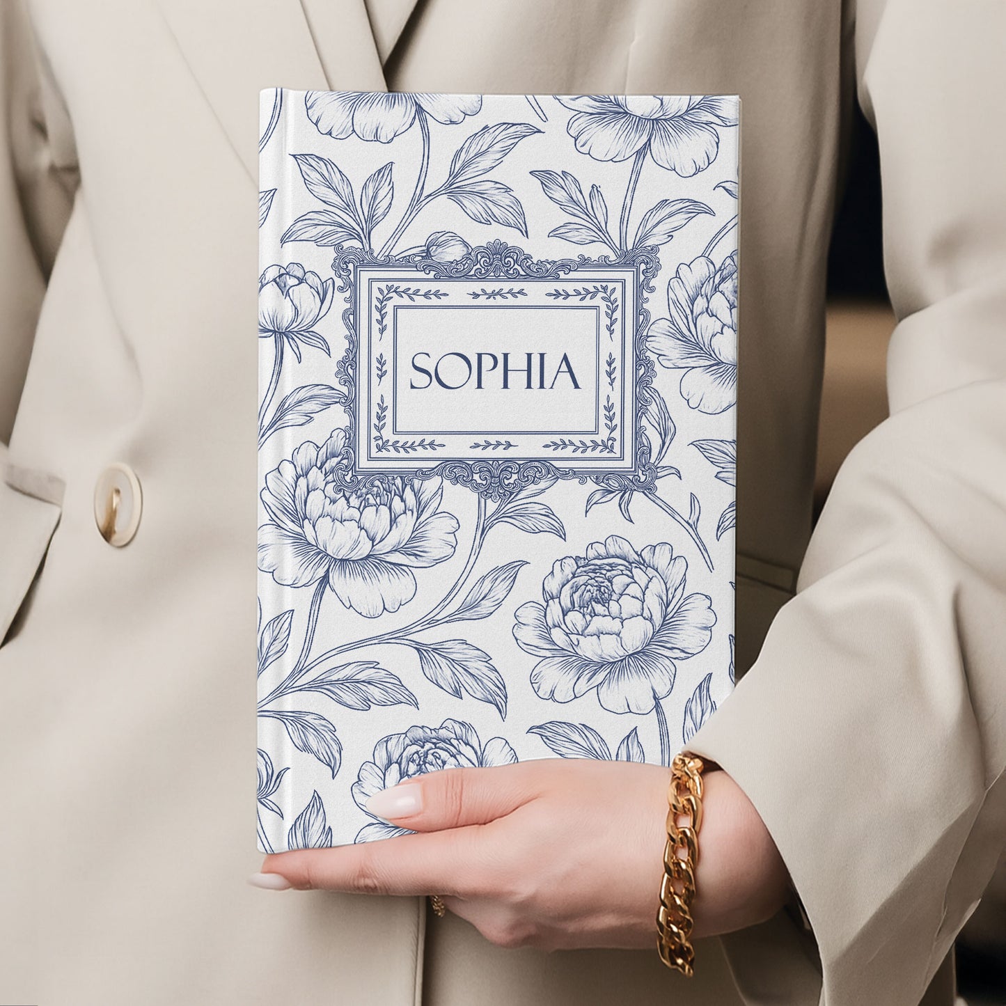 Toile De Jouy Diary Custom Birth Flower Gift For Her, Daughter, Mom, Wife, Sister - Personalized Hardcover Journal