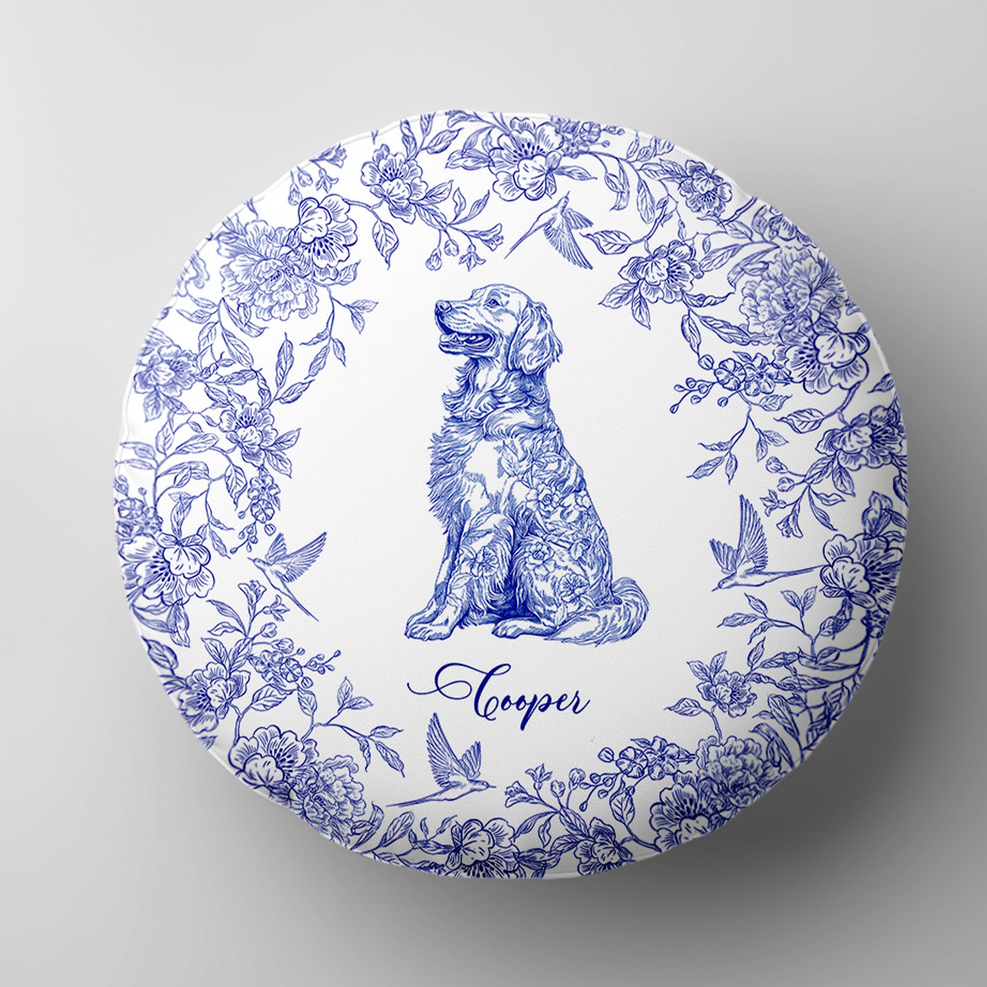Toile De Jouy Dog Breeds Custom Chinoiserie Style - Personalized Round Pillow