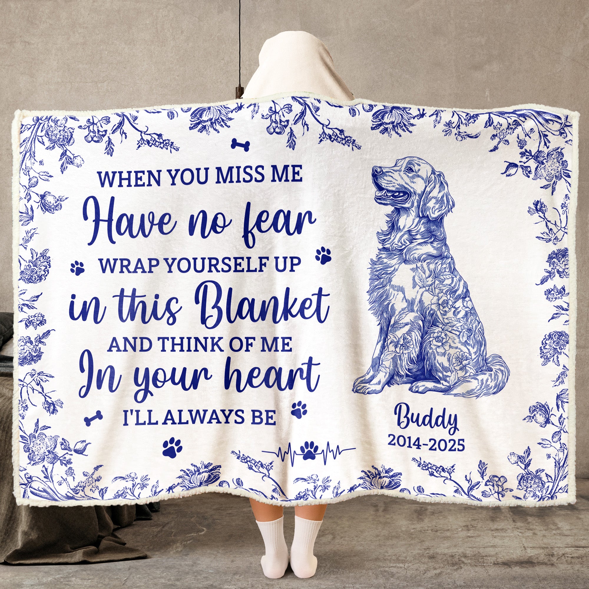 Toile De Jouy Dog Memorial Gift For Dog Mom - Personalized Wearable Blanket Hoodie
