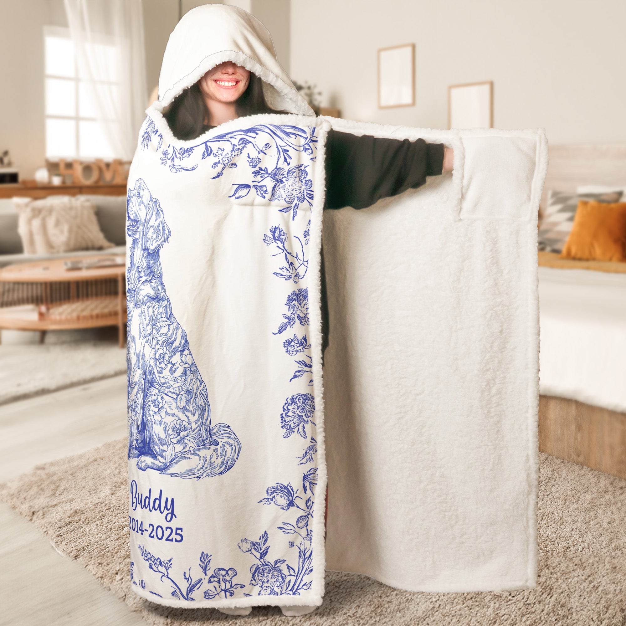 Toile De Jouy Dog Memorial Gift For Dog Mom - Personalized Wearable Blanket Hoodie