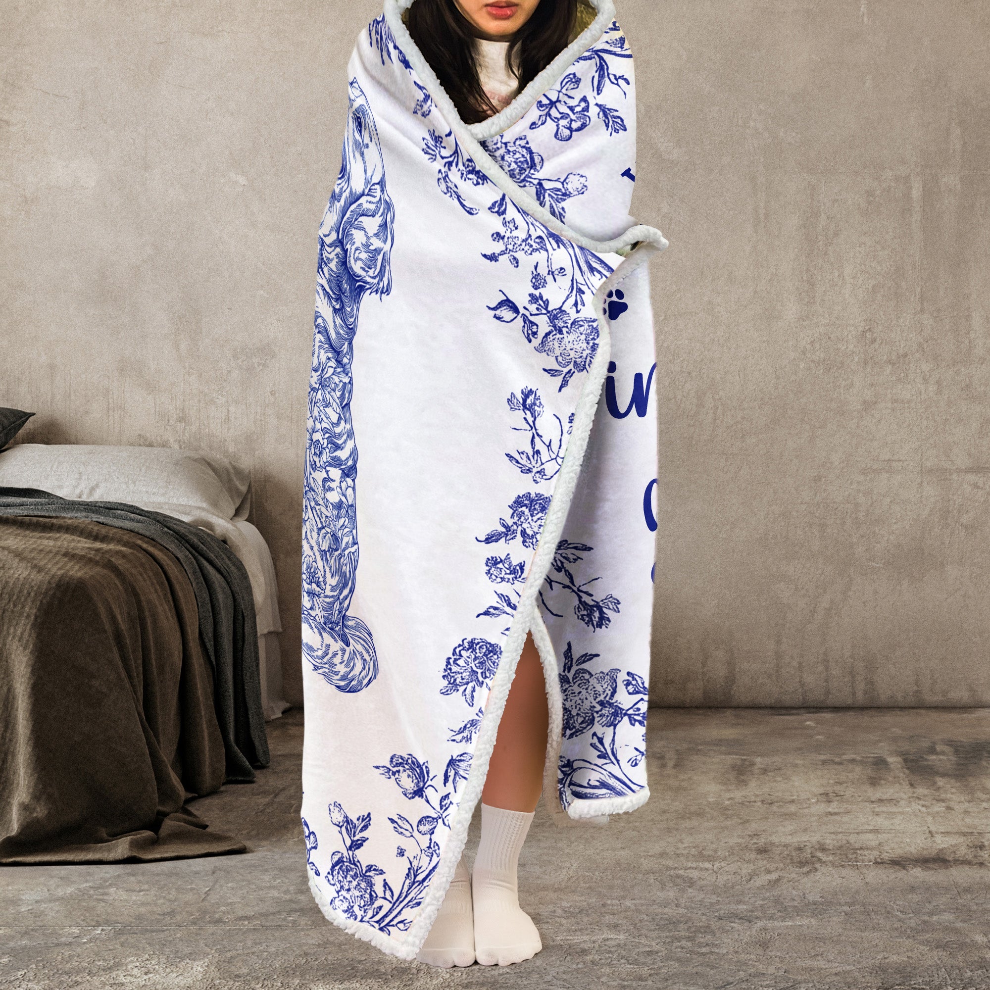 Toile De Jouy Dog Memorial Gift For Dog Mom - Personalized Wearable Blanket Hoodie