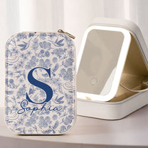 Toile De Jouy Floral Initial - Custom Makeup Box With LED Mirror
