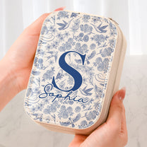 Toile De Jouy Floral Initial - Custom Makeup Box With LED Mirror