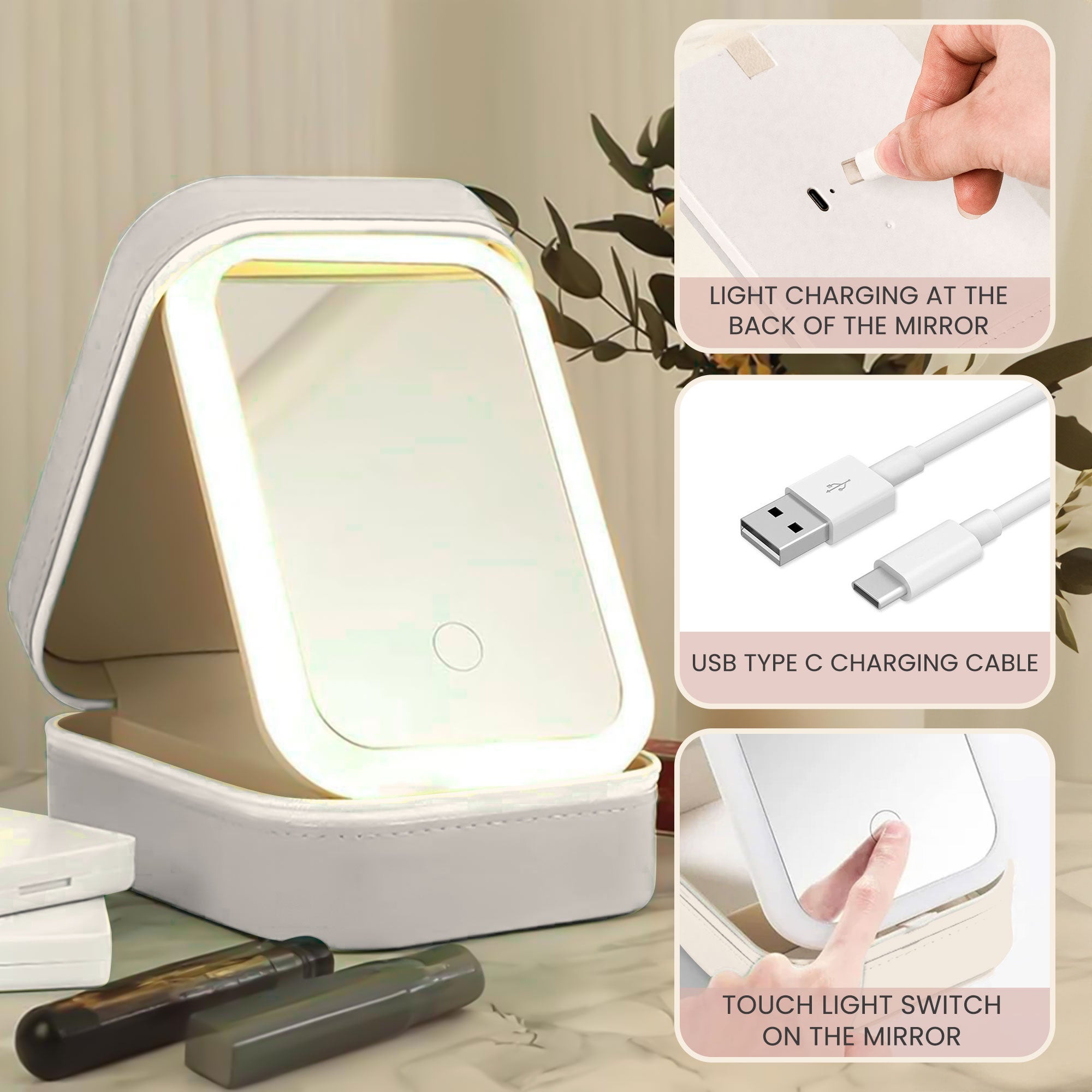 Toile De Jouy Floral Initial - Custom Makeup Box With LED Mirror