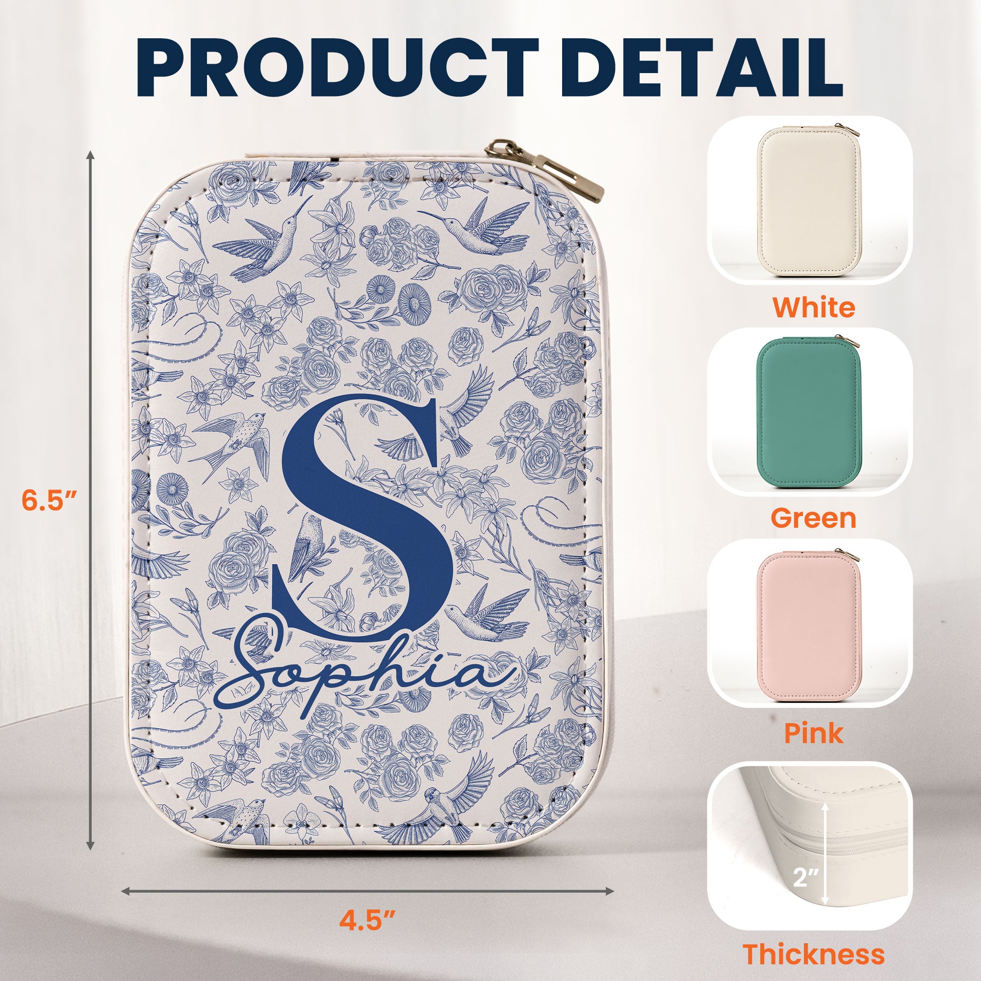 Toile De Jouy Floral Initial - Custom Makeup Box With LED Mirror