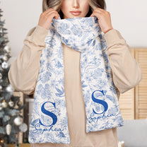 Toile De Jouy Floral Initial - Personalized Fleece Scarf