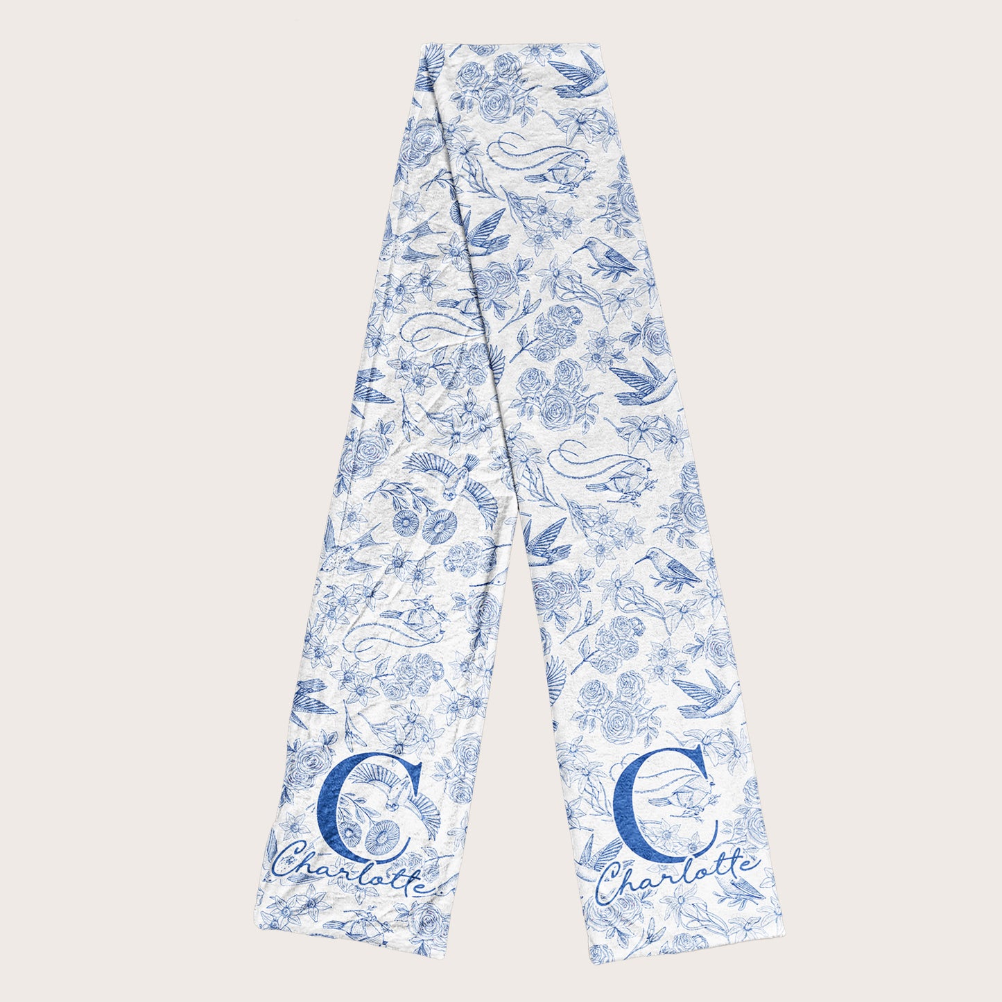 Toile De Jouy Floral Initial - Personalized Fleece Scarf