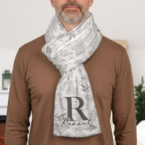 Toile De Jouy Floral Initial - Personalized Fleece Scarf