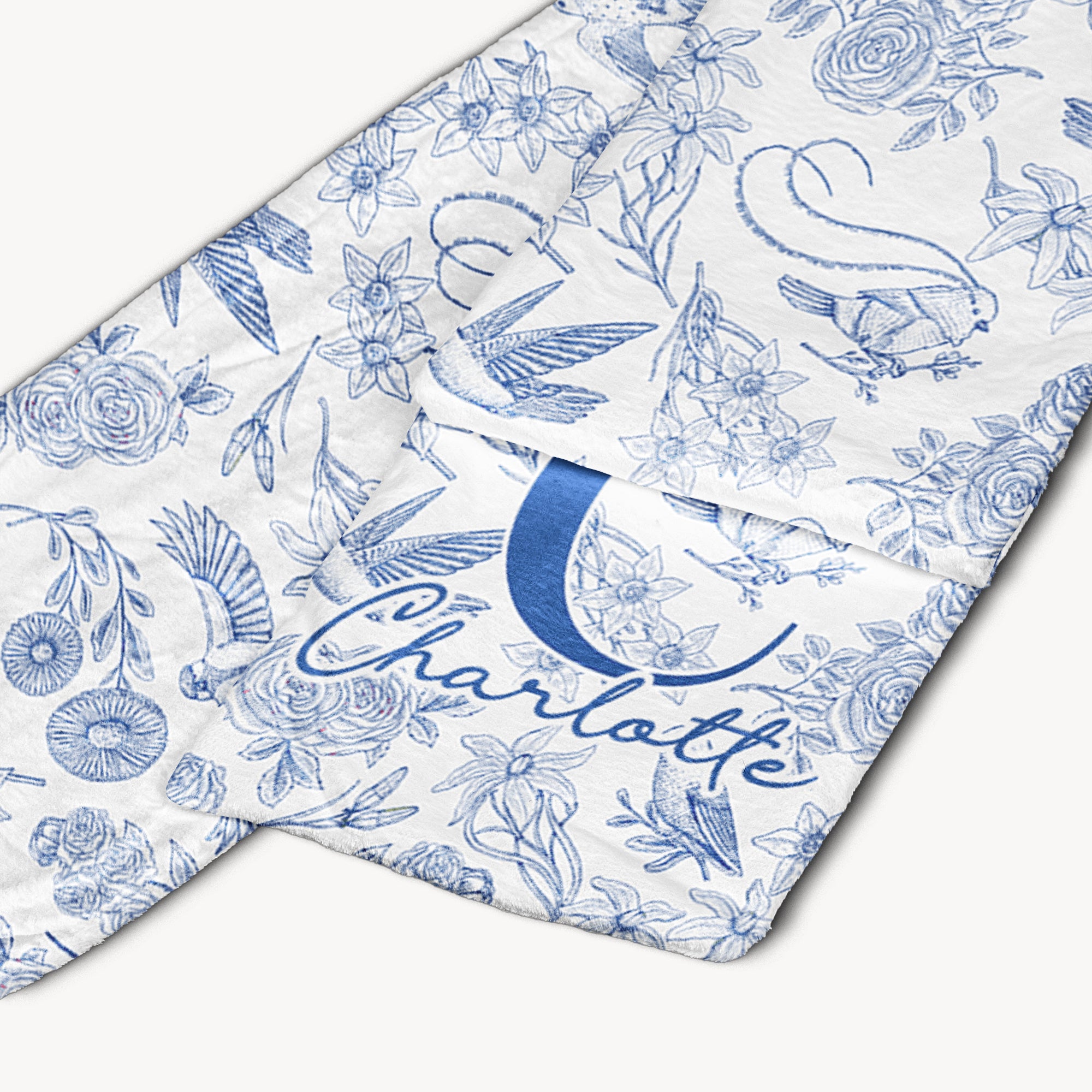 Toile De Jouy Floral Initial - Personalized Fleece Scarf