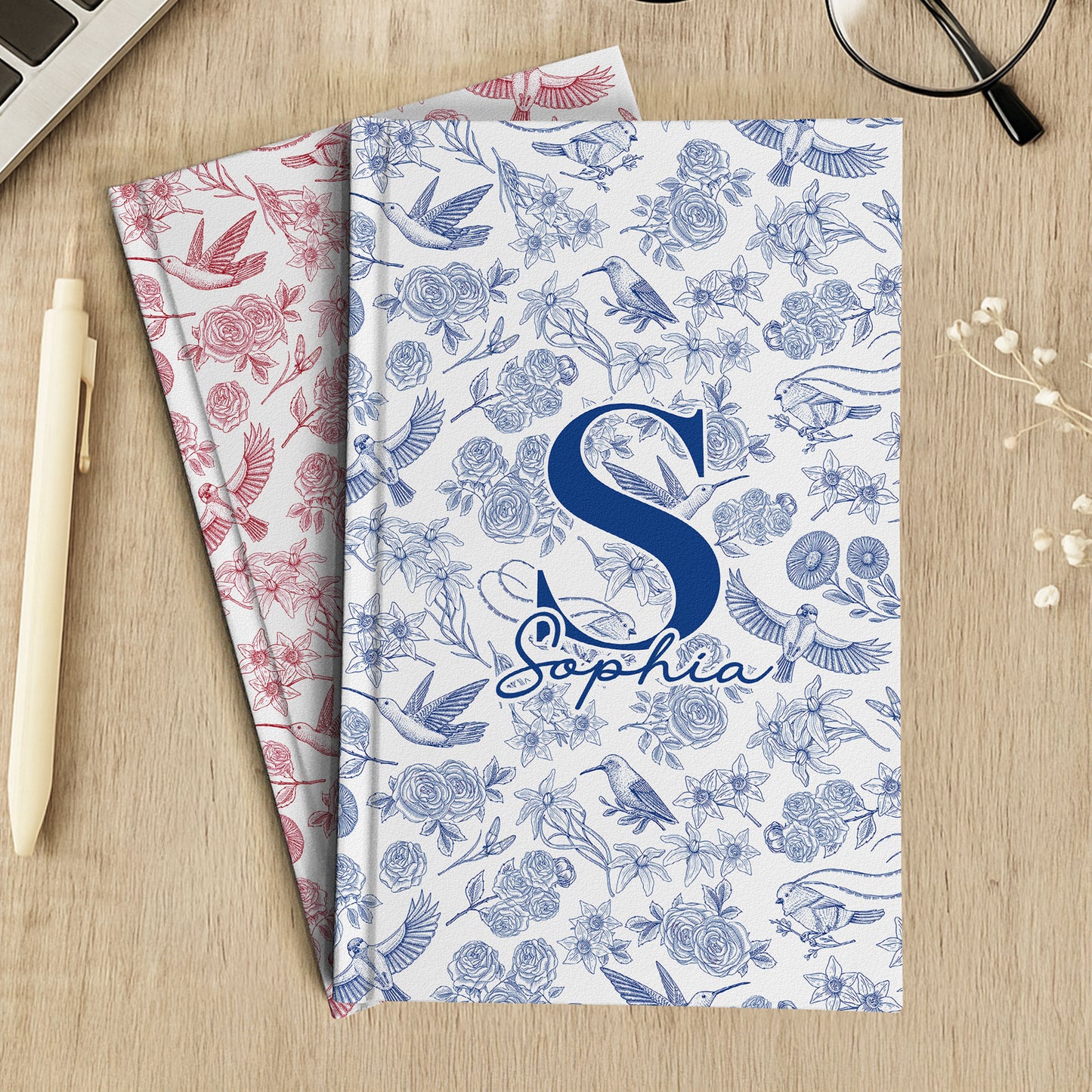 Toile De Jouy Floral Initial - Personalized Hardcover Journal