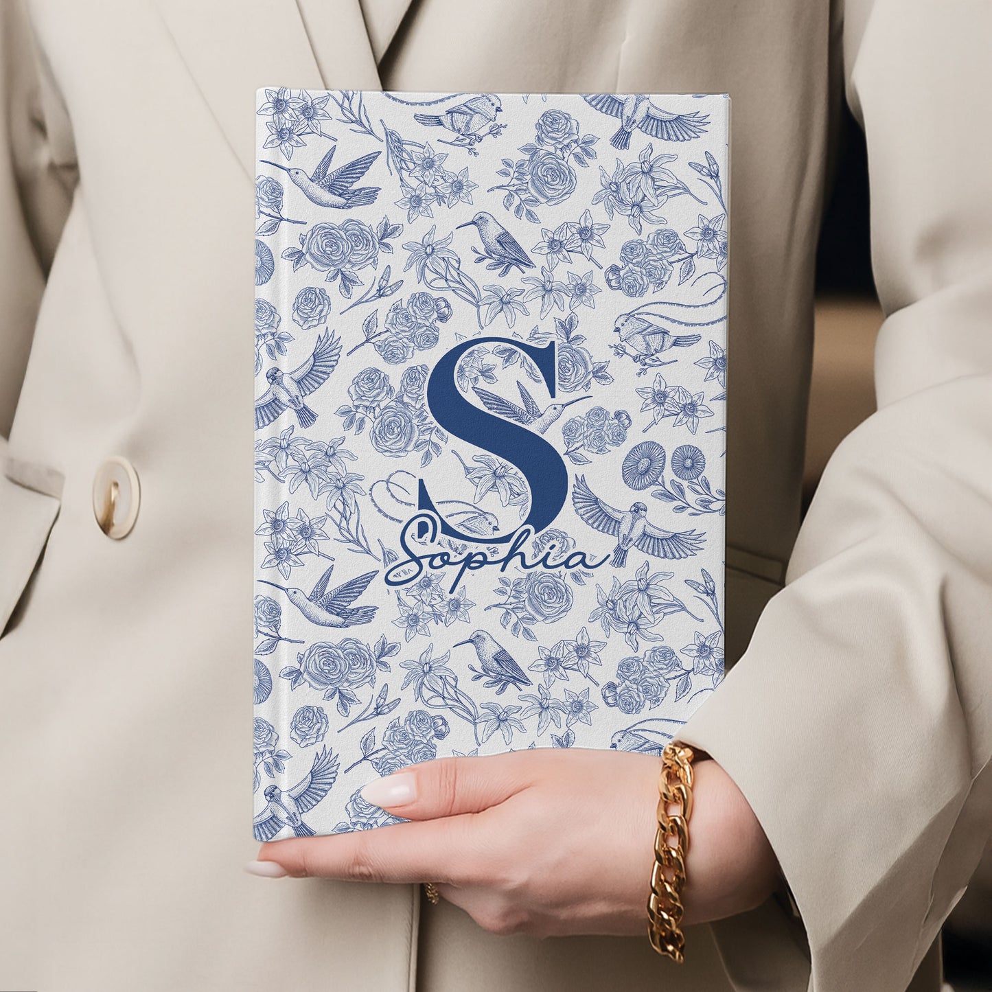Toile De Jouy Floral Initial - Personalized Hardcover Journal