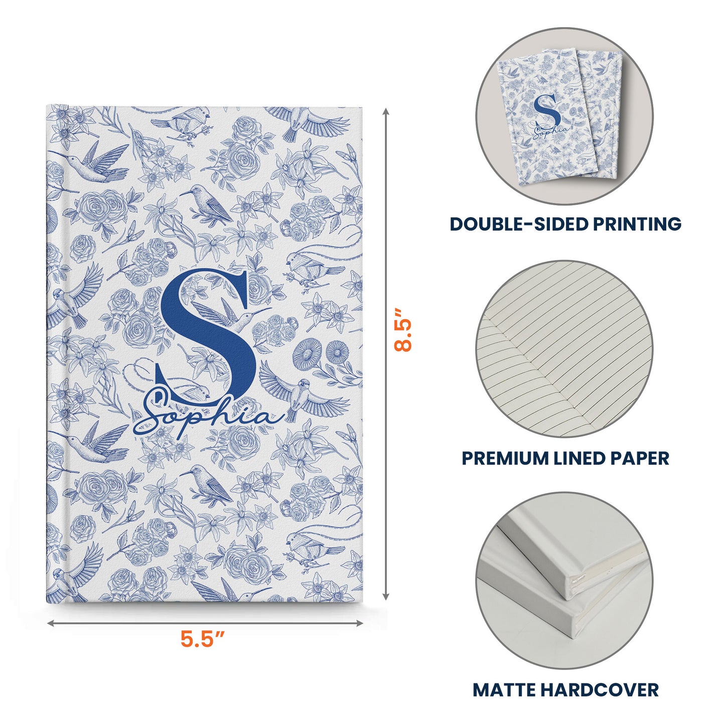 Toile De Jouy Floral Initial - Personalized Hardcover Journal