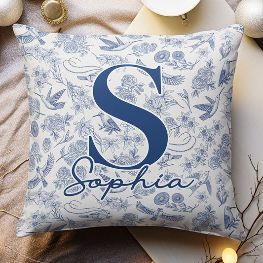 Toile De Jouy Floral Initial - Personalized Pillow (Insert Included)